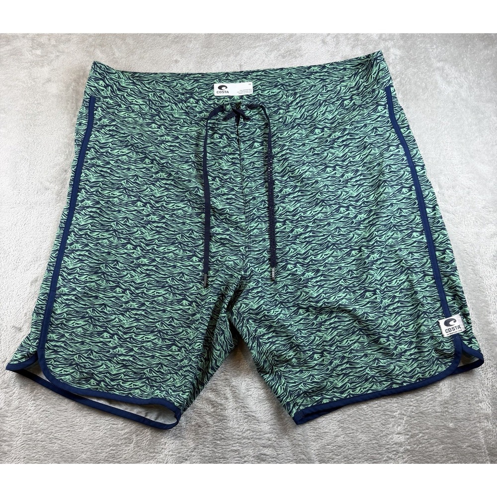 COSTA Board Shorts Mens 38 Green Wave Pattern‎ Performance Swim Surf Trunks